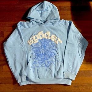 Blue Hooded Sweatshirt with Graphic Design